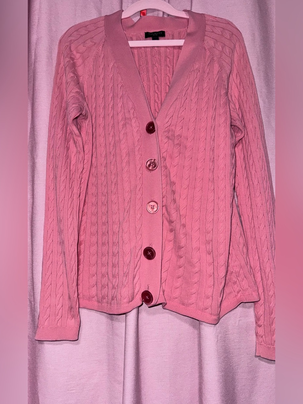 Talbots Pink Cable Knit Button-Up Cardigan